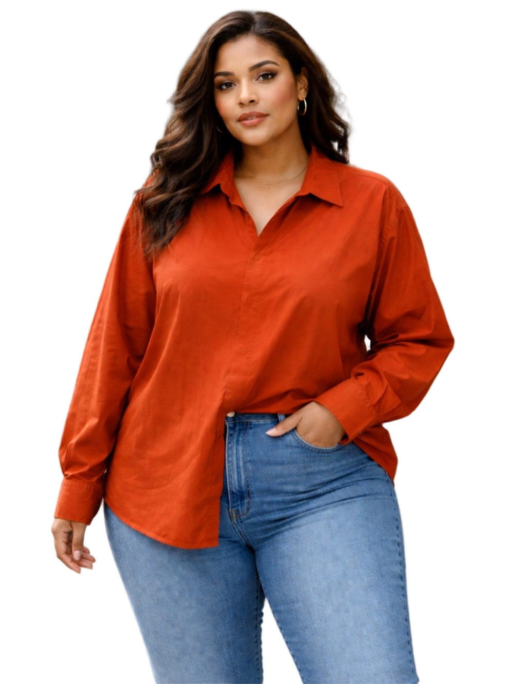 doc and amelia women’s Orange Button Down long sleeve Shirt